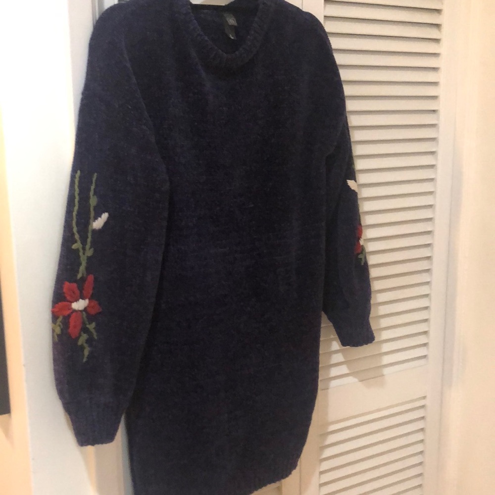 Blue chenille sweater dress